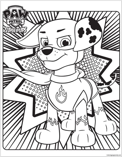 Paw patrol tracker coloring page for kids online. Kleurplaat Paw Patrol Mighty Pups Chase
