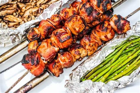 This roasted pork tenderloin includes a favorite combination of garlic, a seasoning rub, and a we pair the lean tenderloin with asparagus, and lay the pork over them while everything cooks. Bacon Wrapped Chicken Skewers -Recipe by Blackberry Babe