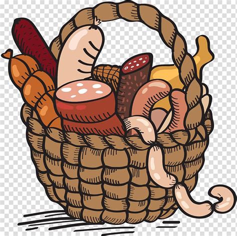 Free cute picnic basket vector download in ai, svg, eps and cdr. Picnic Baskets Cartoon , sausage transparent background ...