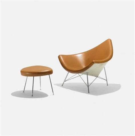 Chair has the original paint to the shell with green wool fabric that has some wear, but has plenty of life left. George Nelson Associates Coconut chair and ottoman (Herman ...