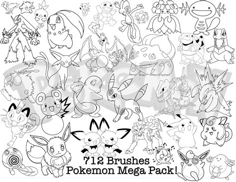 These are the pokemon starters for your coloring book pages collection. Huge Pack of Pokemon Brushes - Photoshop brushes