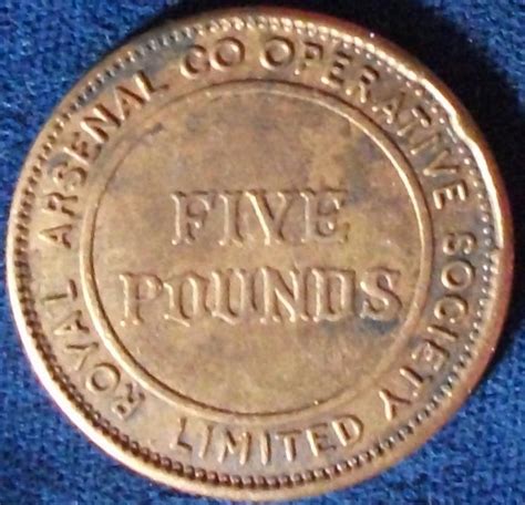 Find the twitter icon and press it. Royal Arsenal Co-operative Society 5 Pound Token, London - for sale, buy now online - Item #386349