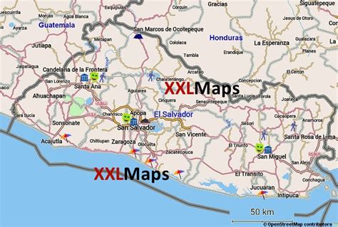 El salvador cities map showing el salvador major cities, towns, capital city and country boundary. Touristische Karte von El Salvador - kostenloser Download ...