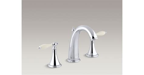 You want to measure the distance between the handles or knobs, from furthest end to end. KOHLER| Finial Traditional Widespread Sink Faucet | KOHLER