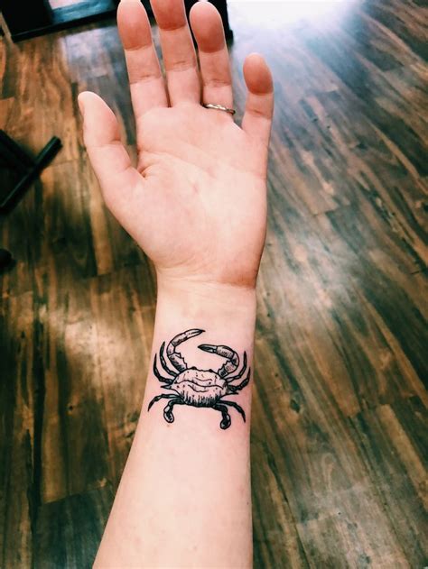 Though some depictions of cancer feature a lobster or crayfish, the sign is most often represented by the crab, based on the karkinos. My first tattoo! MD Blue Crab #marylandpride | Crab tattoo ...