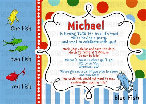 Also get tips on exactly what to include for the perfect. Dr Seuss One Fish Two Fish Birthday Invitation $11 (With ...