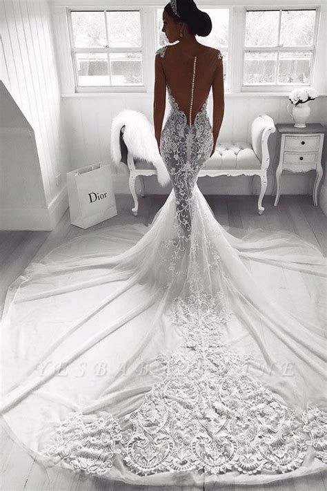 Who knew a silhouette could make you look so svelte and poised? Sexy Lace Mermaid Wedding Dresses | See-Through Cap ...