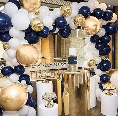 Great savings & free delivery / collection on many items. Blue, gold chrome + confetti & white (50 pieces)- £10.99 | Gold party decorations, Navy party ...