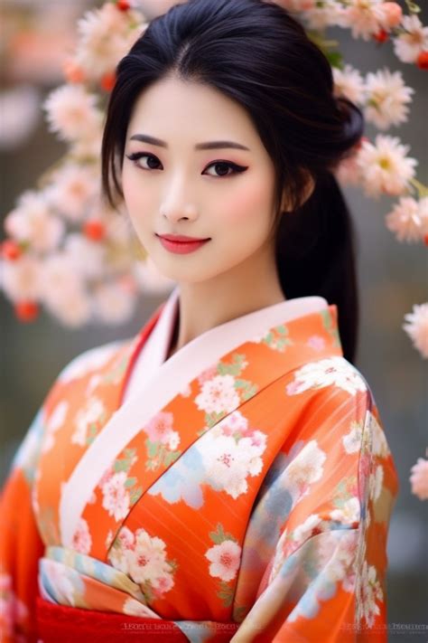 Japanese Girl in Kimono Under Sakura Tree by AI-MadeMasterpieces on