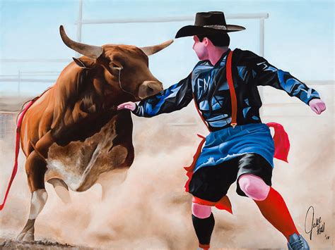 Working closely with very large, very powerful animals, rodeo clowns are often injured seriously, and, sometimes, fatally. Rodeo Clown Painting by Jake Hall