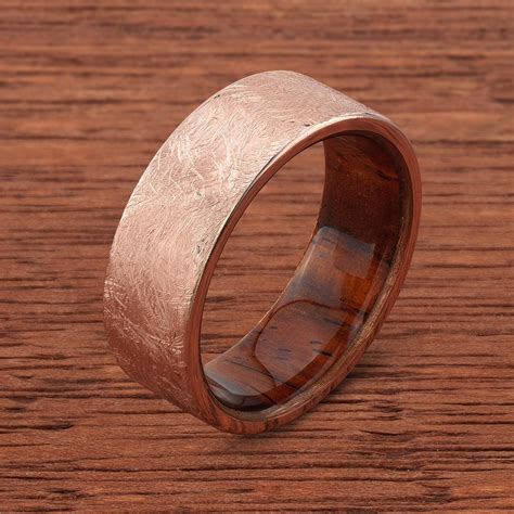 0.09 ct natural diamond wedding mens band 14k solid rose gold rings size r s u. 14k Distressed Rose Gold with Natcoco Wood Sleeve Mens ...