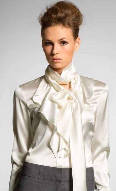 A black silk satin blouse is a must have for every woman especially if you are a business woman. White satin blouse with bow tie | White satin blouse, Fashion, Beautiful blouses