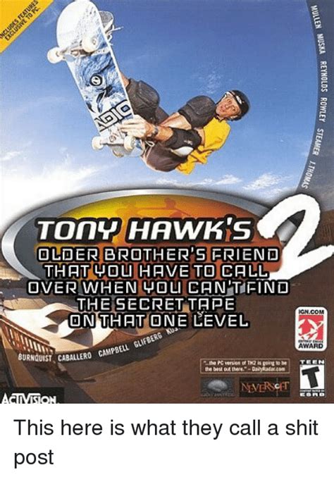 Find and save tony hawk memes | a skateboarder. TOnY HAWK S OLDER BROTHERS FRIEND THAT HOL HAVETO CALL ...
