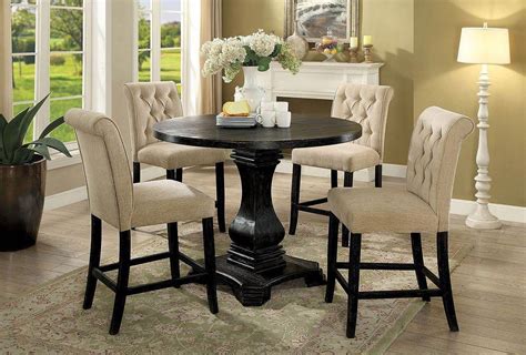 Counter height dining sets are taller, adding height to the space, and allowing for additional seating beyond the traditional four person kitchen table. Nerissa Counter Height Dining Set w/ Beige Chairs (Antique ...