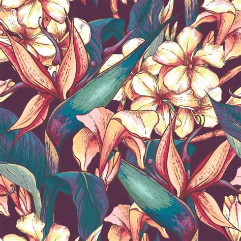 Find vectors of flower pattern. Hawaiian Flowers Pattern