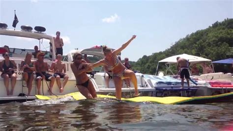 Directions to the party cove coming soon! Girls Fail Running Down a Lily Pad Raft at Party Cove ...