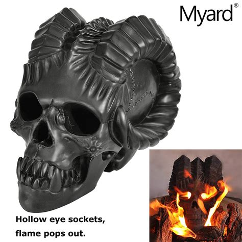 It looks just like a real skull for all ng, lp wood fireplace, firepit, campfire, halloween decor, barbecue fireplaces or decorative use. Fire Pit Demon Skull