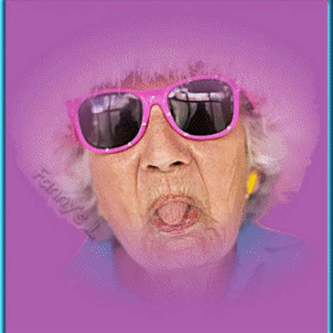 an old woman wearing sunglasses making a funny face