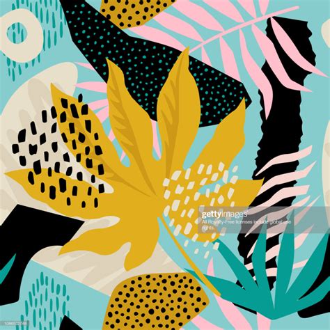 Endless exotic background with jungle. Collage contemporary floral hawaiian pattern vector ...