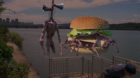 Siren head as it appears in the video game siren head. SIREN HEAD 8 HAMBURGER in Real Life 사이렌헤드 버거 출시? - YouTube