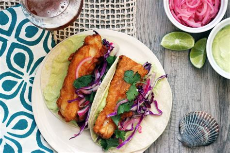 The majority of the flavour came from the cabbage slaw, the spicy mayonnaise and those lime pickled red onions. Crispy Beer Battered Fish Tacos with Avocado Crema and ...