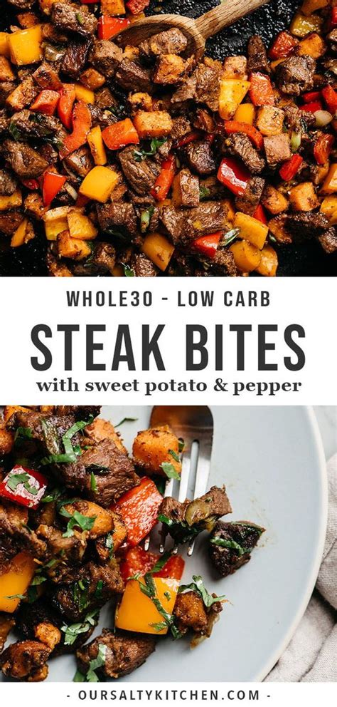 Easy, fast, filling and nutritious, this is really good real food at it's most delicious. Whole30 Steak Bites with Sweet Potatoes and Peppers ...