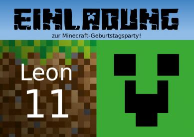 Minecraft party zum kindergeburtstag mit deko spielen. Witzige Einladungskarte zum 11. Kindergeburtstag für alle ...