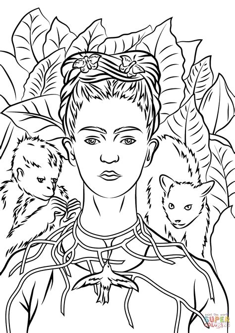 I love seeing artist's drawing famous people in their styles. Self Portrait with Necklace of Thorns by Frida Kahlo ...