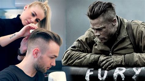 Get your by vilain products here we give you new hairstyle inspiration every week: Brad Pitt Hair from FURY ★ Professional Guide ★ Men's Undercut | Undercut men, Fury haircut ...
