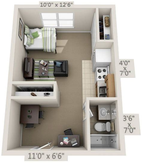 12 ideas to bring comforts into your small room. One room apartment layout ideas 1 | Apartment layout, One ...