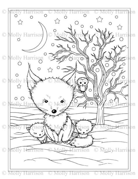 By albert hess in kostenfreier download. Fluffy Winter Fox Family coloring page - Printable Instant ...