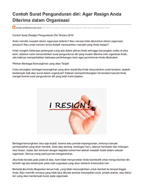Contoh surat pengunduran diri kerja dengan alasan. (PDF) Contoh Surat Pengunduran diri: Agar Resign Anda ...