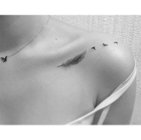 Maybe you would like to learn more about one of these? Collarbone tat | Small bird tattoos, Feather with birds ...