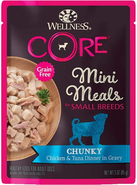 4.6 out of 5 stars. Wellness CORE Natural Grain Small Breed Mini Meals Wet Dog ...