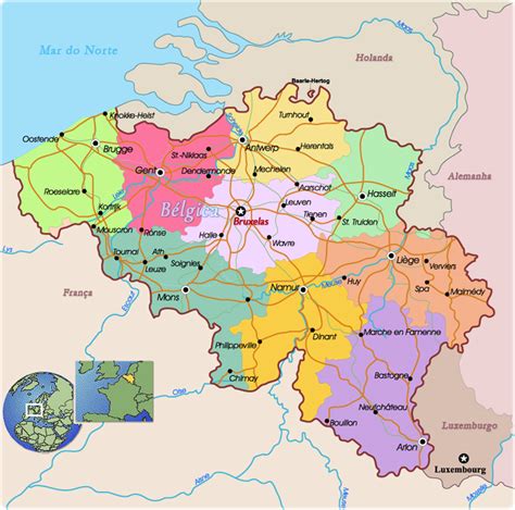 El mapa de bélgica cuenta con una extensión de 30, 528 km² los cuales se posan en la parte noreste de europa y ha formado parte de los países bajos de los habsburgo, por este motivo y por muchos. Bélgica Turismo e Mapa - Capital Bruxelas