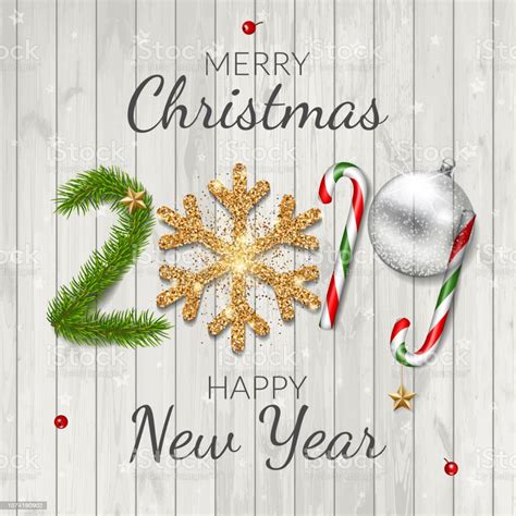Happy new year 2019 in advance. Merry Christmas And Happy New Year 2019 Greeting Card On ...