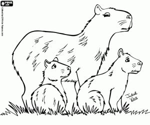 What are the natural enemies of the capybara? Family of capybaras coloring page printable game