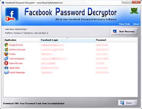 Here's how to quickly get back in, even without an email or phone number. FacebookPasswordDecryptor showing recovered passwords