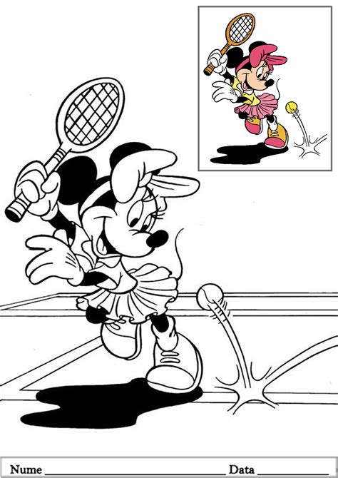 This shows the iconic pose of minnie mouse with an open, cheerful smile, surrounded by hearts. Minnie 3-3 - Planse de colorat si educative