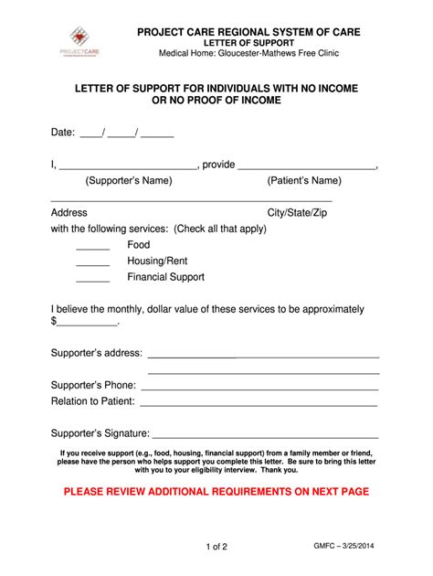 Your direct supervisor should write a letter of support. LETTER OF SUPPORT FOR INDIVIDUALS WITH NO INCOME OR NO ...