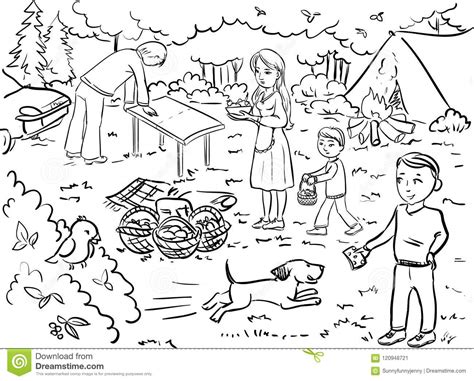 There is even an intricate mandala beach coloring page for adults and older kids to further challenge their inner artist. Great Picnic Outdoor Recreation With Family Stock Vector ...