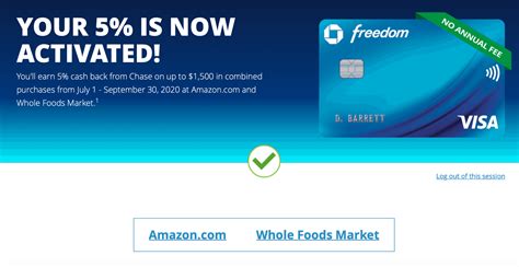 Even my amazon account automatically assigned this card as my default payment method. Activate 3rd Quarter Chase Freedom: Amazon and Whole Foods - MilesTalk