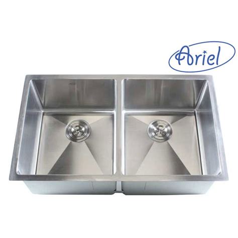 Apron front kitchen sinks have a finished front edge. Ariel 32 Inch Stainless Steel Undermount 50/50 Double Bowl ...