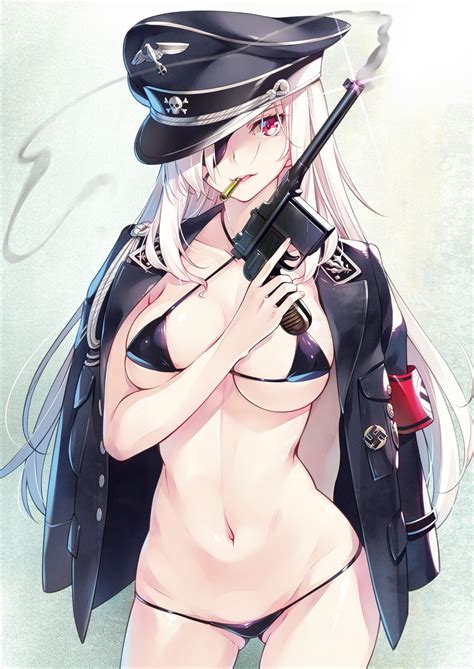 I love the wolf in the background! Wallpaper : gun, long hair, white hair, anime girls ...