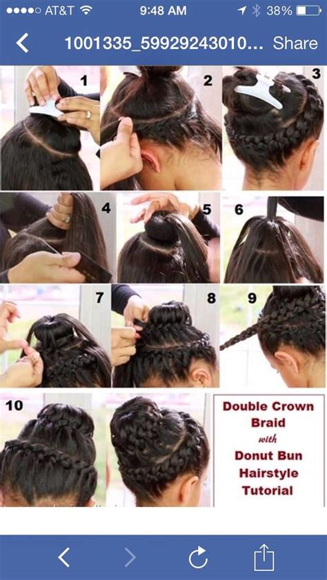 For any shorter pieces of hair in the back, use bobby pins to hold them up. How to make a Double Crown Braid with Donut Bun💆💆👍👍👍 ...