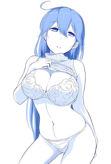 It's focused more on female hair. Wallpaper : illustration, anime girls, blue hair, artwork, big boobs, line art, panties, sketch ...