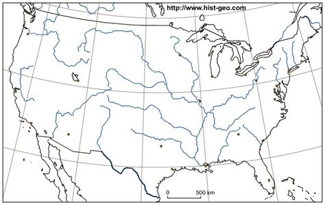 This map shows rivers and lakes in usa. Outline Map Of The Usa (Rivers, Main Cities, Parallels ...