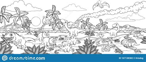 Hope your kid enjoys these free printable dinosaur coloring pages. Dinosaur Cartoon Prehistoric Landscape Scene Stock Vector ...