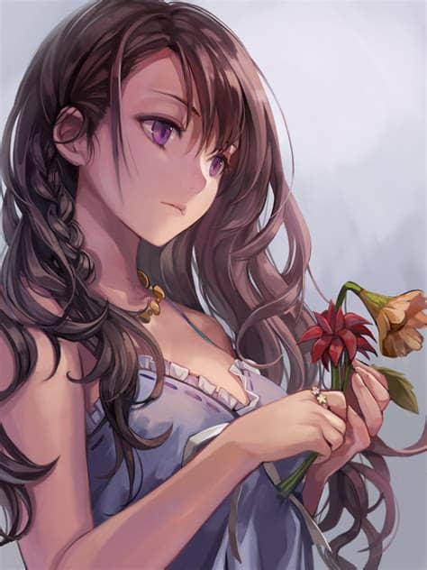 Download 840x1160 wallpaper original, black hair, anime. Wallpaper : illustration, flowers, long hair, anime girls ...