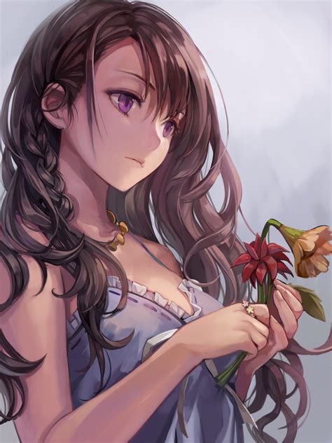 These characters aren't, and they look great with their brown hair. Wallpaper : illustration, flowers, long hair, anime girls ...